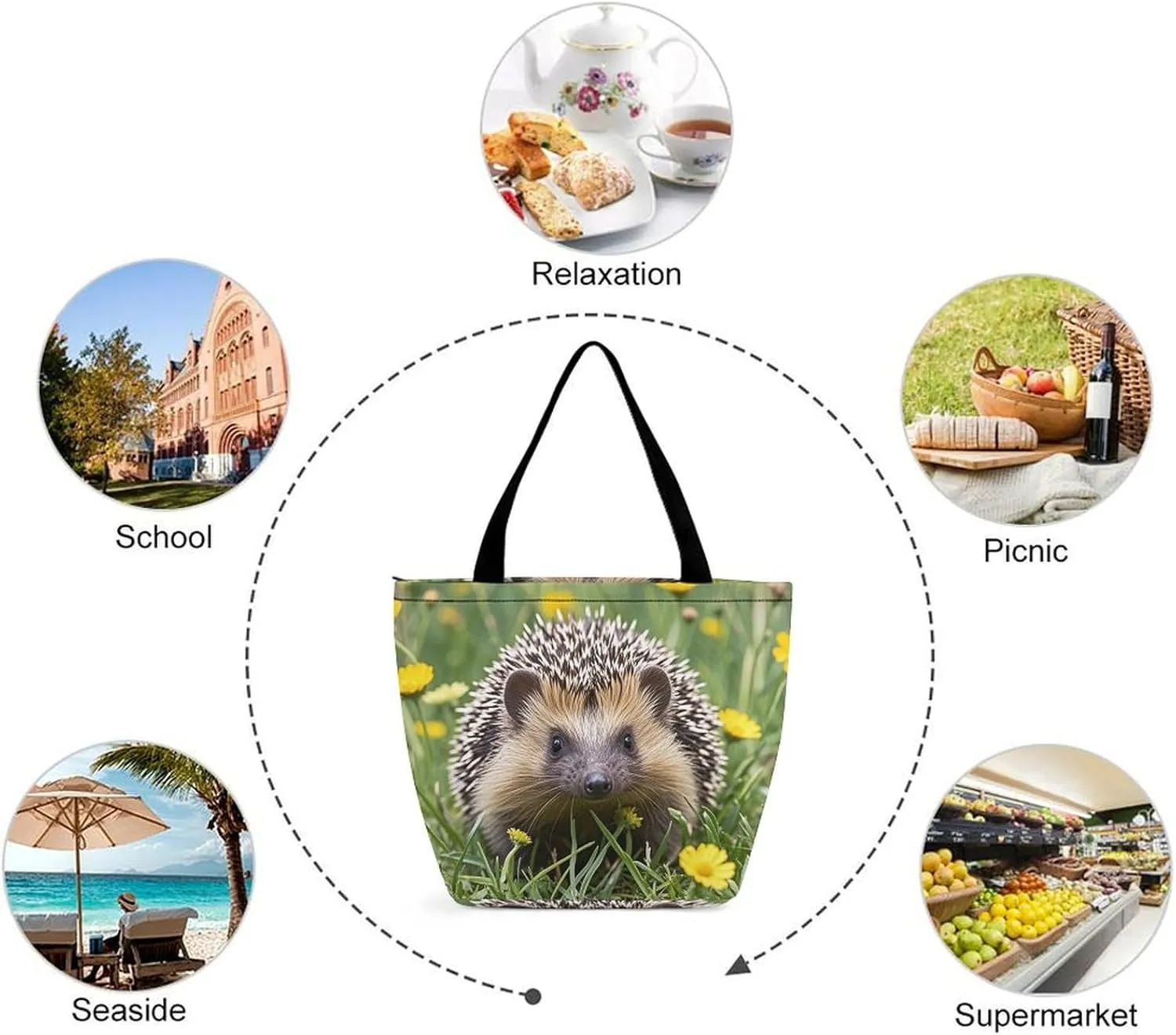Tote Bag for Women Grocery Bag Ocean Beach Theme Foldable Shopping Bags Reusable Large Tote Bag