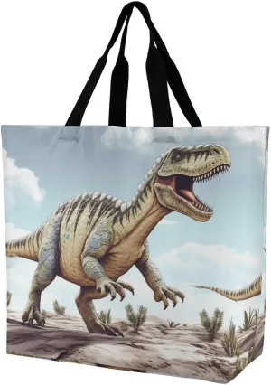 Tote Bag,Painted Foldable Shopping Tote Bag,washable Coating Groceries Storage Dinosaur Walking Dinosaur Walking Bags for Shopping Or Travel