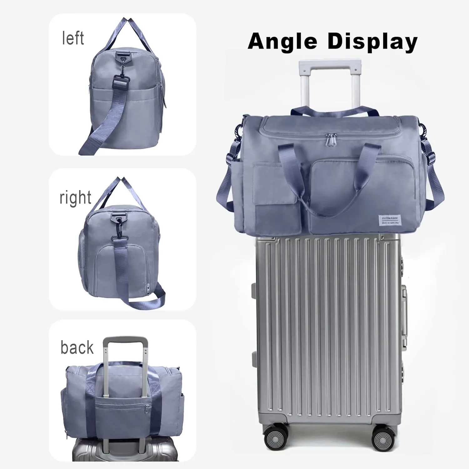 Travel Duffel Bag, Large Weekender Overnight Bag with Shoes Compartment, Personal Tote Bag for Women or Men, Waterproof Carry-on Bag with Clear Cosmetic Bag, Shoe Bag, 3Pcs Set (Blue)