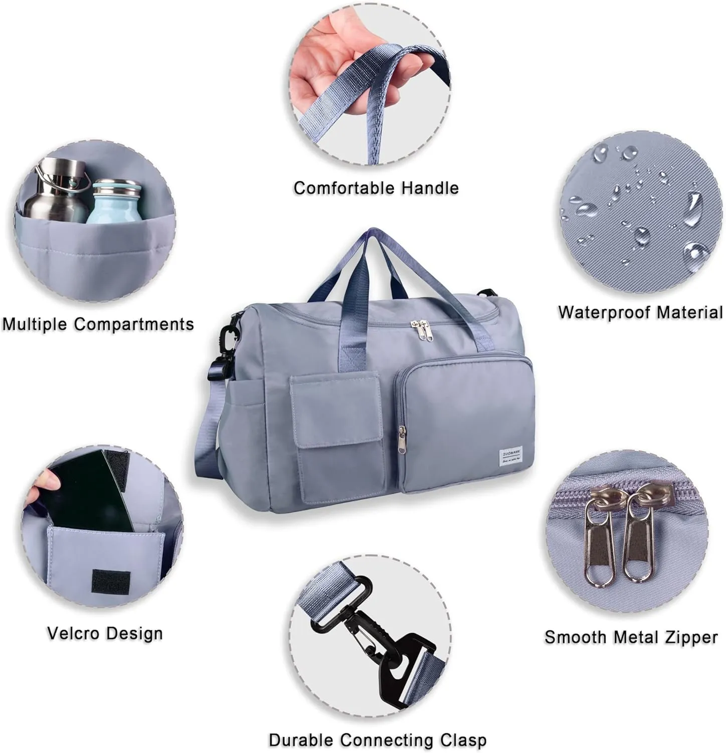 Travel Duffel Bag, Large Weekender Overnight Bag with Shoes Compartment, Personal Tote Bag for Women or Men, Waterproof Carry-on Bag with Clear Cosmetic Bag, Shoe Bag, 3Pcs Set (Blue)
