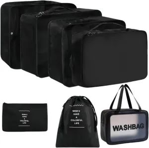 Travel packing cube 7 Piece Set, Suitcase Organizer Luggage Cubes with Wash Bag, suitcase organizer, Multi-Purpose Dispenser Bags (Black)