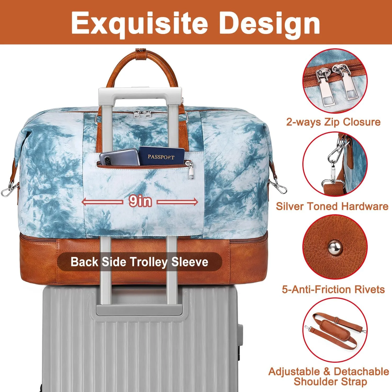 Travel Weekender Bag for Women, Overnight Bag with Shoe Compartment, Oversized Travel Duffel Bag Carry On Tote with Trolley Sleeve 21" for Weekend Travel Business Trip
