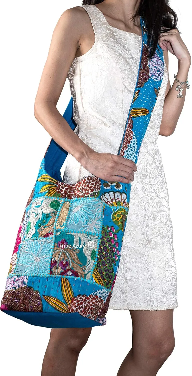 Tribe Azure Women Fashion Hobo Floral Shoulder Bag Monk Canvas Sling Tote Handbag Crossbody Summer Boho