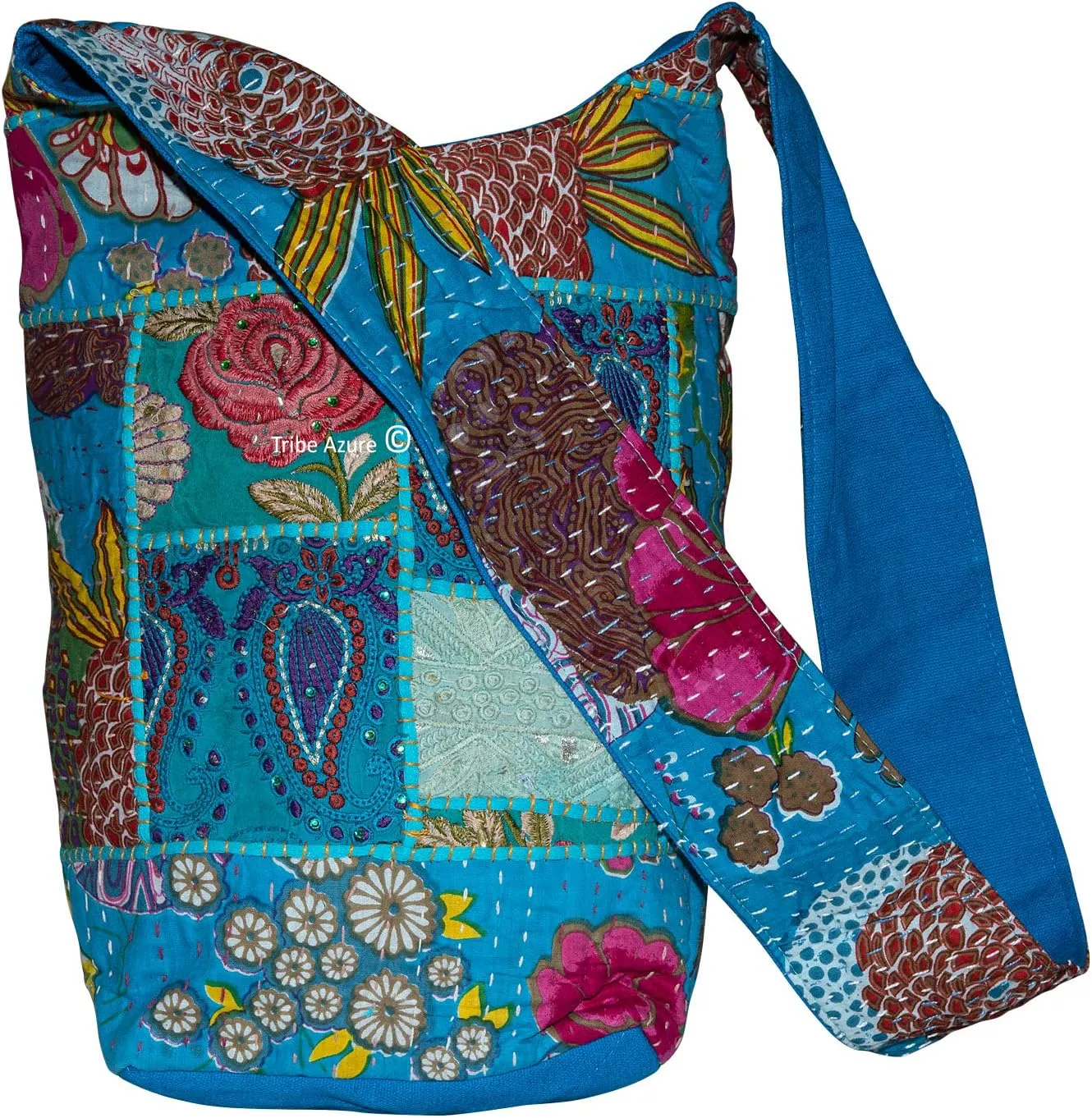 Tribe Azure Women Fashion Hobo Floral Shoulder Bag Monk Canvas Sling Tote Handbag Crossbody Summer Boho