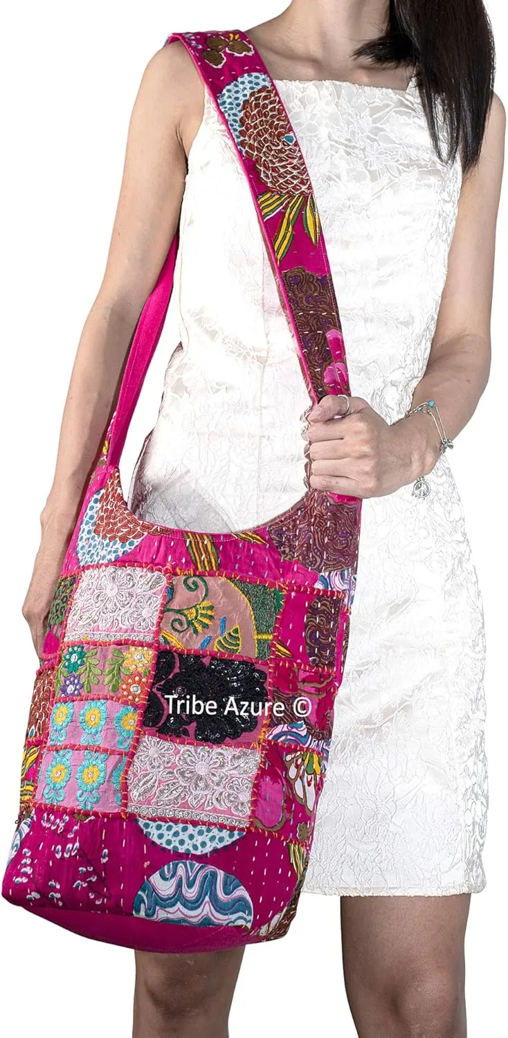 Tribe Azure Women Fashion Hobo Floral Shoulder Bag Monk Canvas Sling Tote Handbag Crossbody Summer Boho
