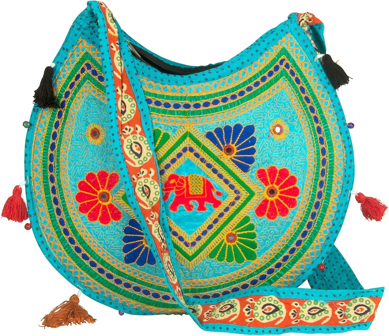 Tribe Azure Women Hippie Sling Handmade Crossbody Bag Boho Chic Patchwork Embroidered Shoulder Large Purse Gypsy Blue
