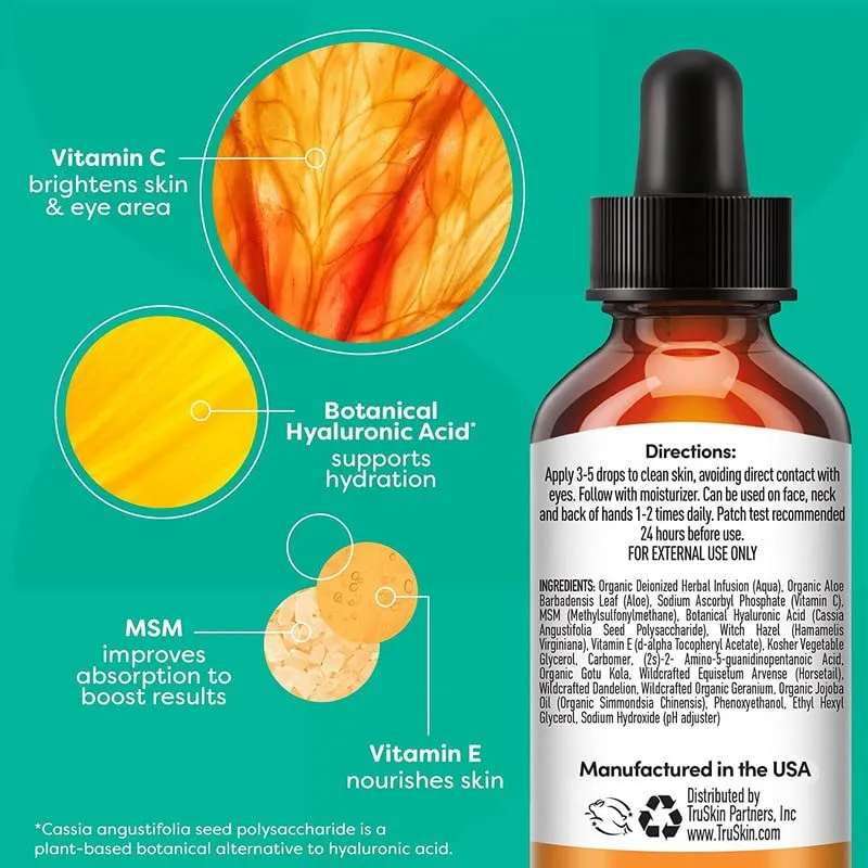 TruSkin Vitamin C Serum for Face – Anti Aging Face Serum with Vitamin C, Hyaluronic Acid, Vitamin E – Brightening Serum for Dark Spots, Even Skin Tone, Eye Area, Fine Lines & Wrinkles, 2 Fl Oz