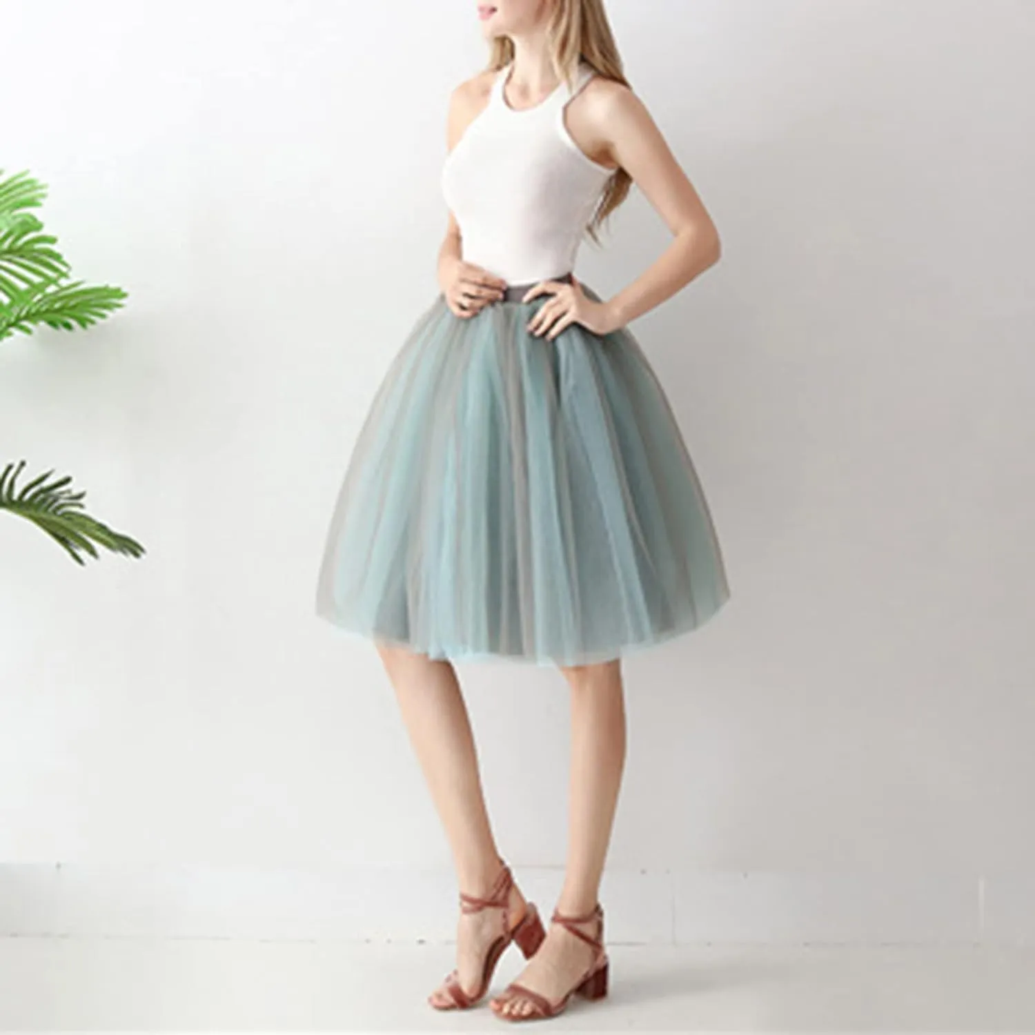 Tutu Skirt Women's Knee Length 6-Layered Wedding Party Wrap Skirt Black Tulle