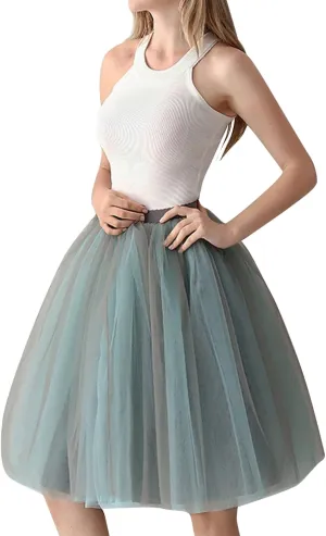 Tutu Skirt Women's Knee Length 6-Layered Wedding Party Wrap Skirt Black Tulle