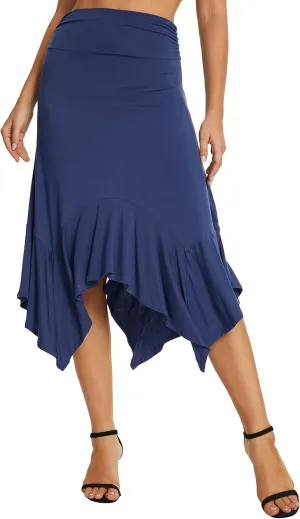 Urban CoCo Women's Flowy Stretchy Skirt Handkerchief Hemline Midi Skirt