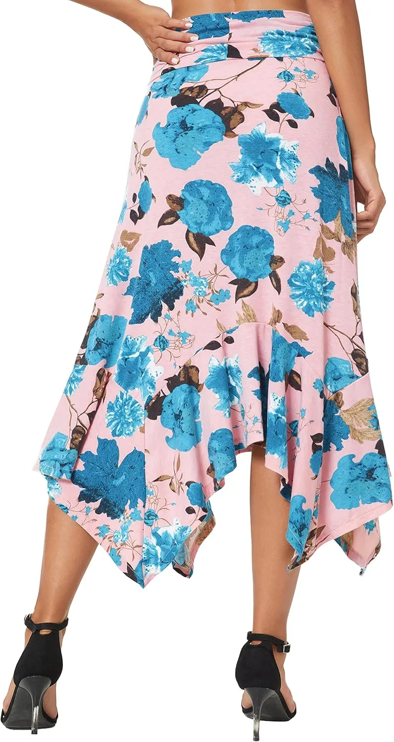 Urban CoCo Women's Flowy Stretchy Skirt Handkerchief Hemline Midi Skirt