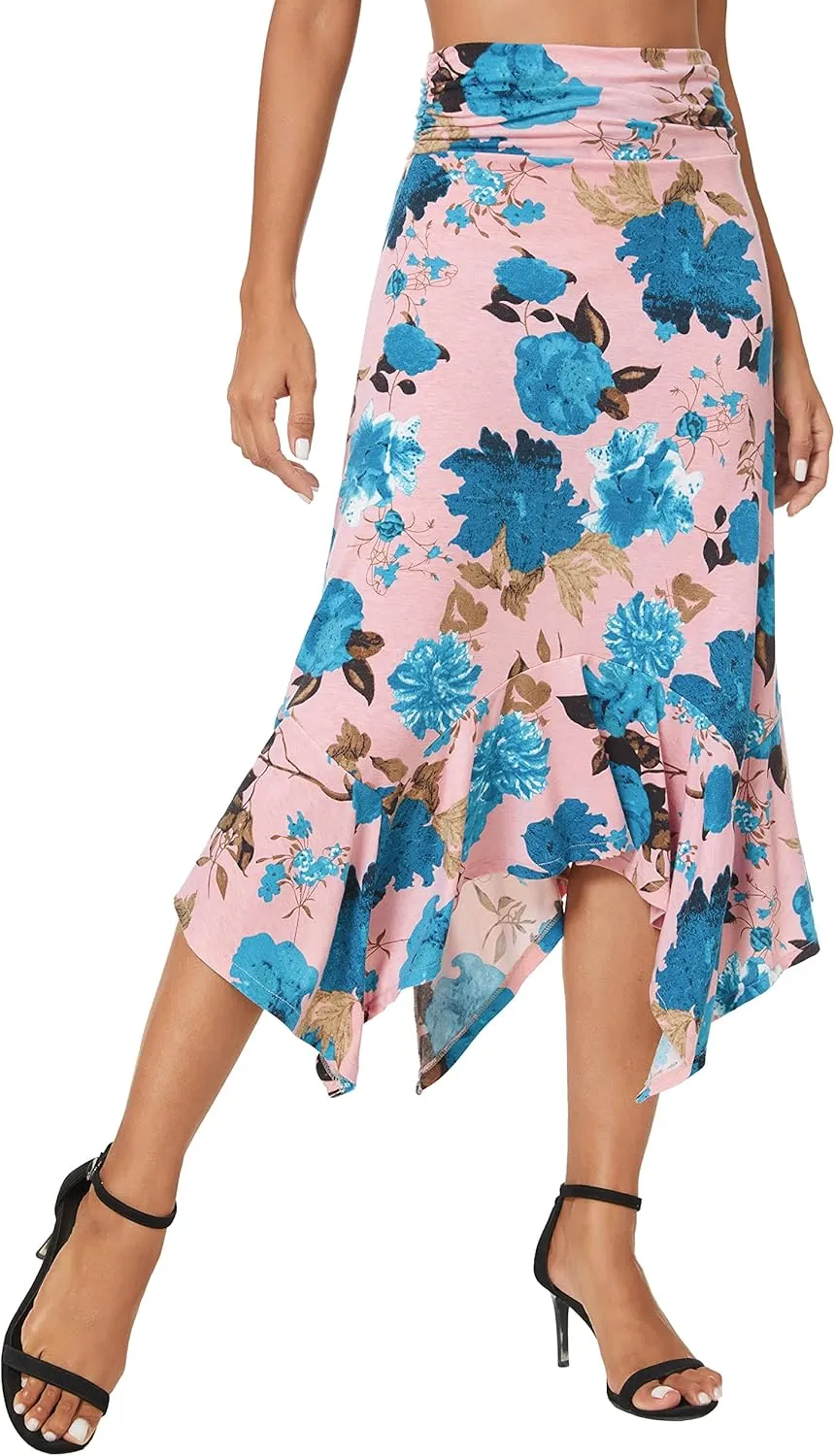 Urban CoCo Women's Flowy Stretchy Skirt Handkerchief Hemline Midi Skirt