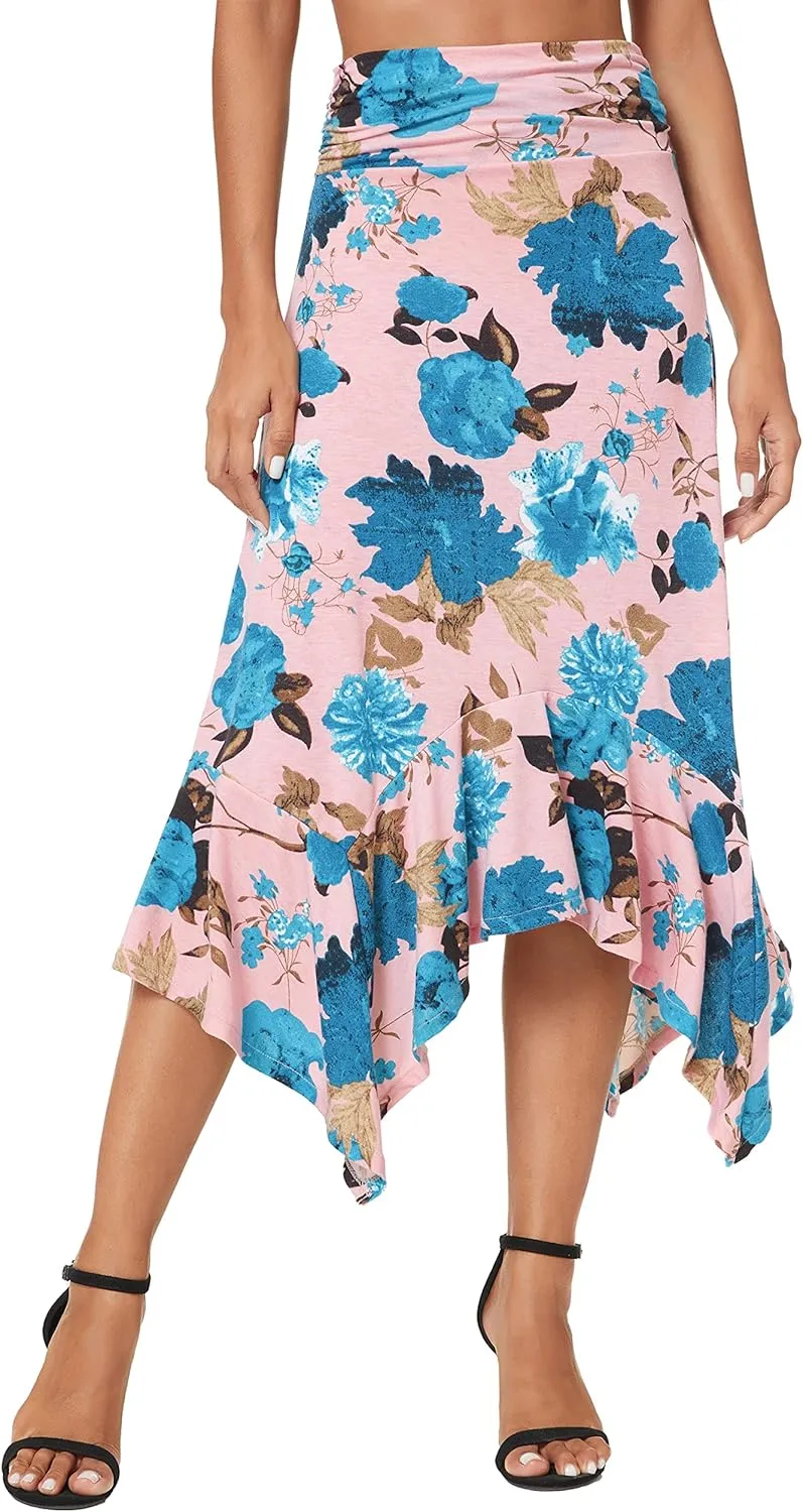 Urban CoCo Women's Flowy Stretchy Skirt Handkerchief Hemline Midi Skirt