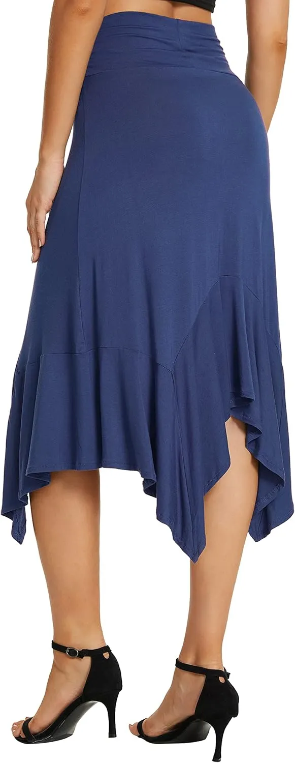 Urban CoCo Women's Flowy Stretchy Skirt Handkerchief Hemline Midi Skirt