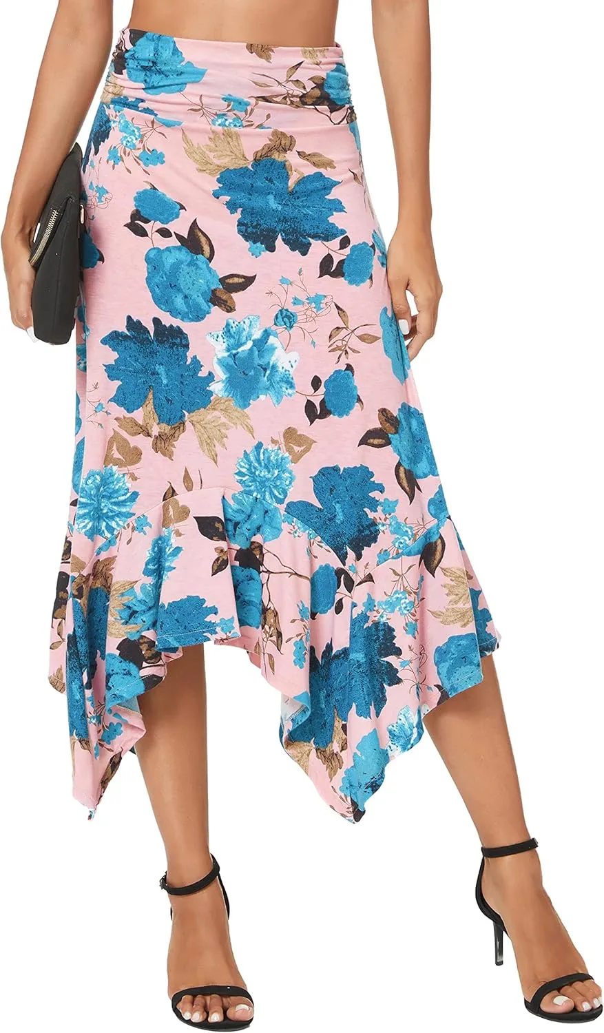 Urban CoCo Women's Flowy Stretchy Skirt Handkerchief Hemline Midi Skirt