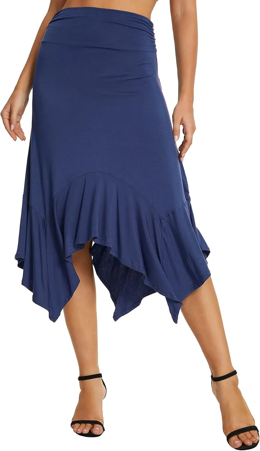 Urban CoCo Women's Flowy Stretchy Skirt Handkerchief Hemline Midi Skirt