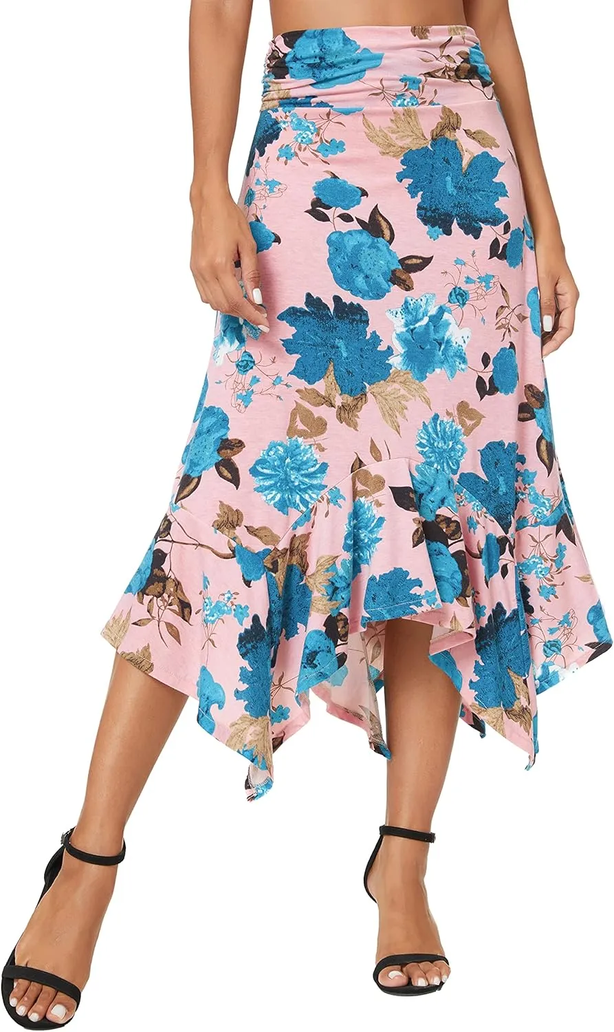 Urban CoCo Women's Flowy Stretchy Skirt Handkerchief Hemline Midi Skirt