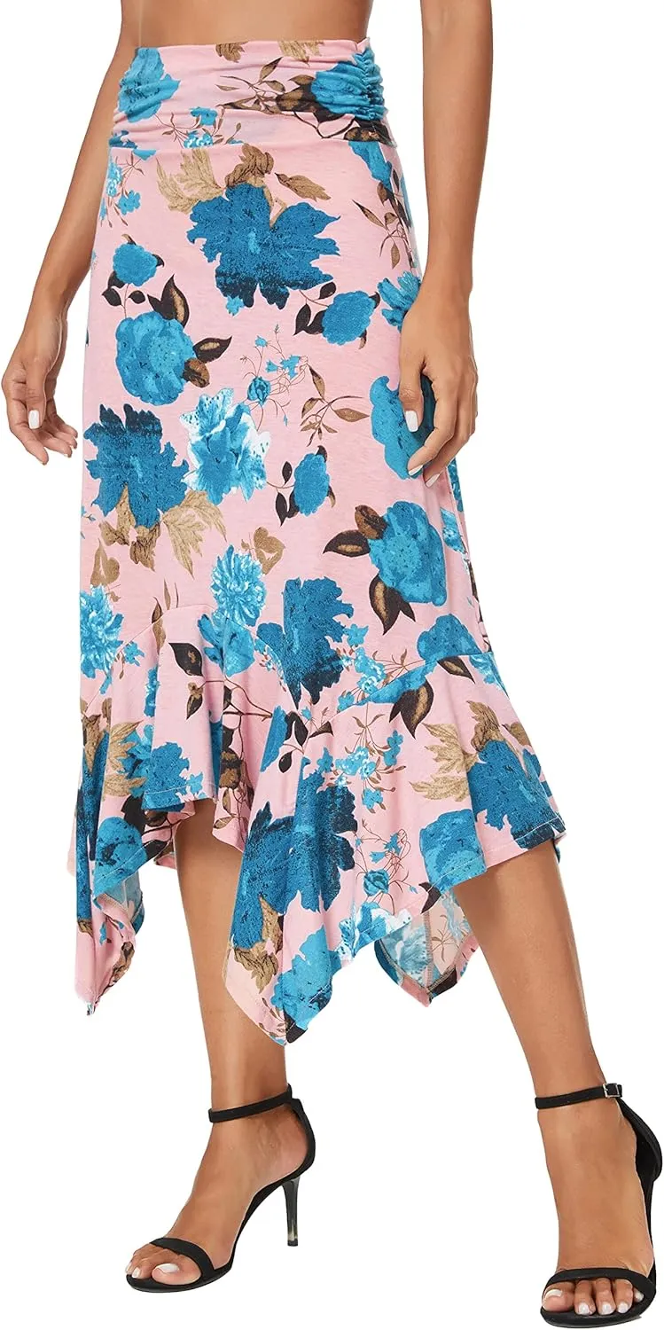 Urban CoCo Women's Flowy Stretchy Skirt Handkerchief Hemline Midi Skirt