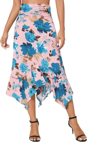 Urban CoCo Women's Flowy Stretchy Skirt Handkerchief Hemline Midi Skirt