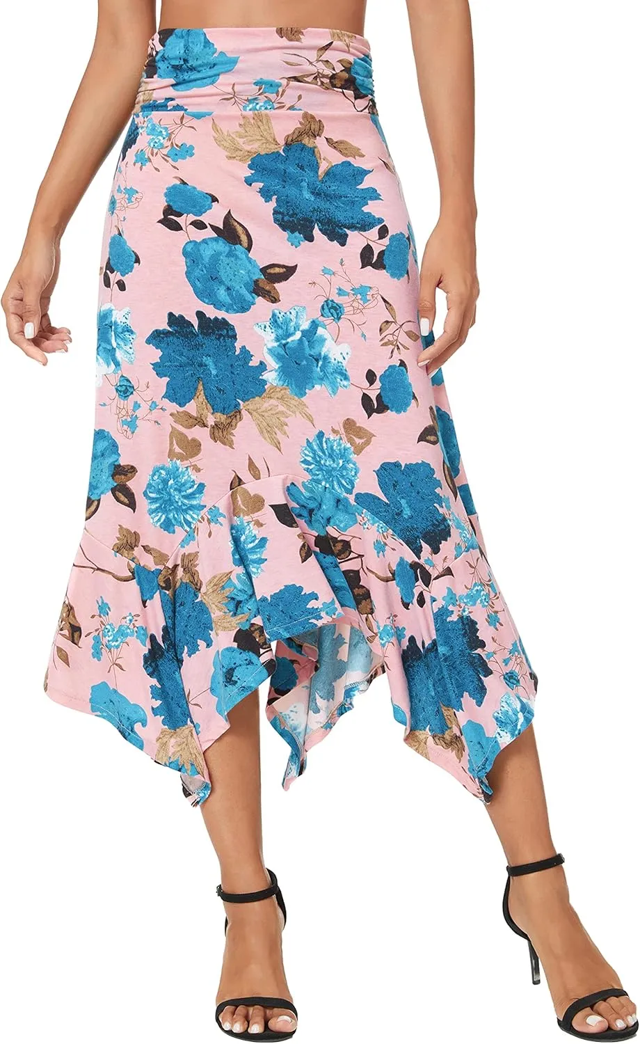 Urban CoCo Women's Flowy Stretchy Skirt Handkerchief Hemline Midi Skirt