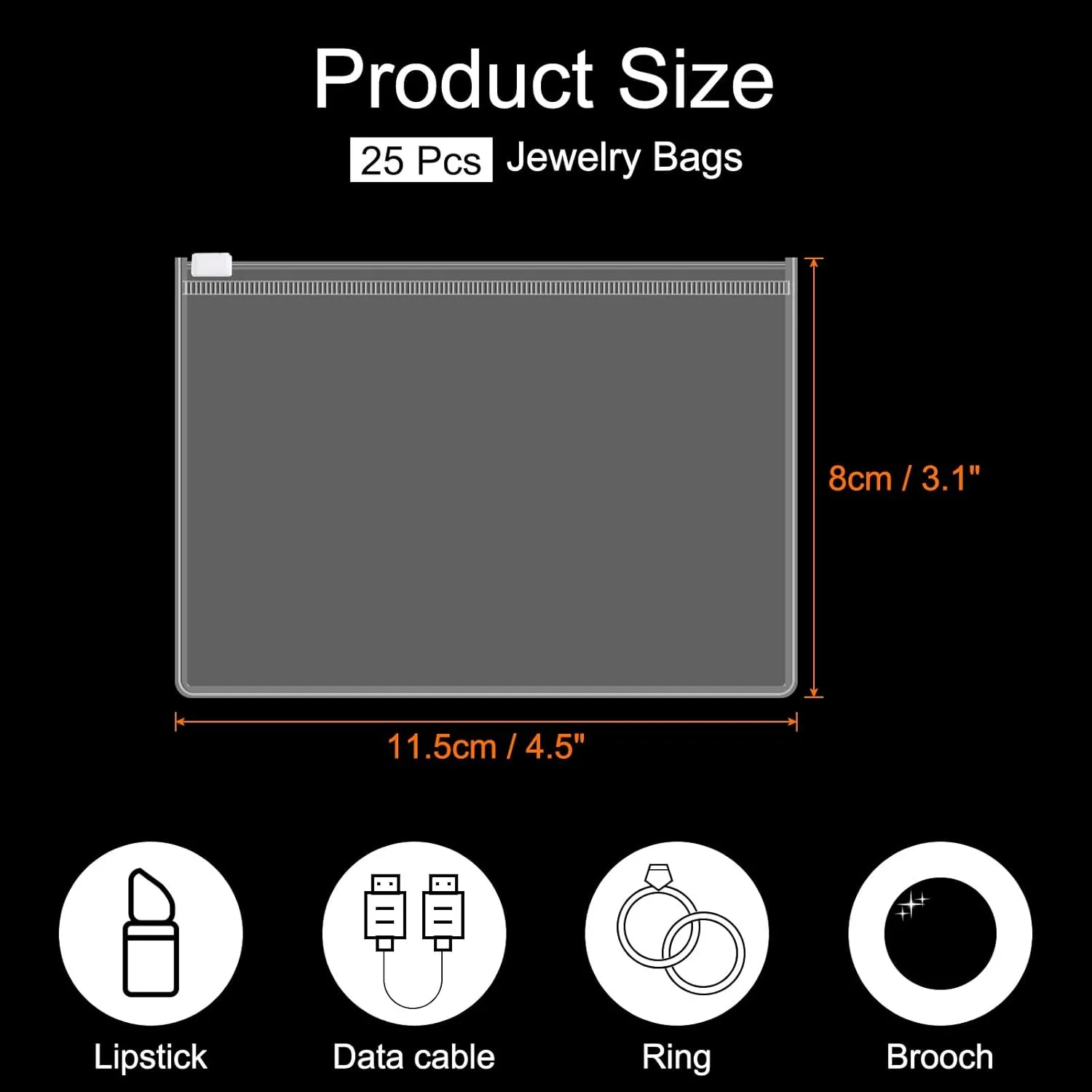 uxcell 25pcs PVC Jewelry Bags, 4.5 x 3.1 Inch Self Seal Jewelry Pouches Clear Zipper Bag Transparent Plastic Lock Bag for Necklace Ring Earring Bracelet Storage Sales Packaging