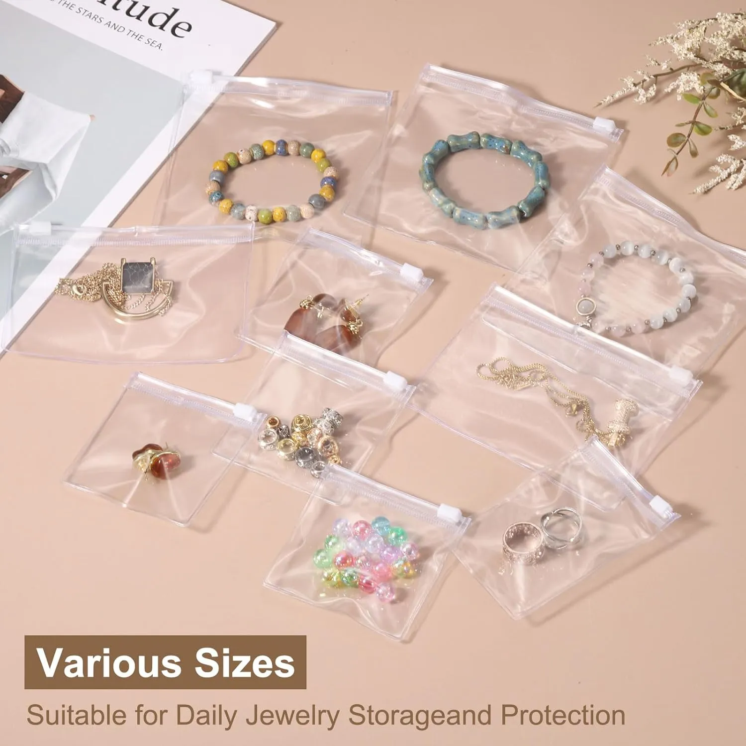 uxcell 25pcs PVC Jewelry Bags, 4.5 x 3.1 Inch Self Seal Jewelry Pouches Clear Zipper Bag Transparent Plastic Lock Bag for Necklace Ring Earring Bracelet Storage Sales Packaging