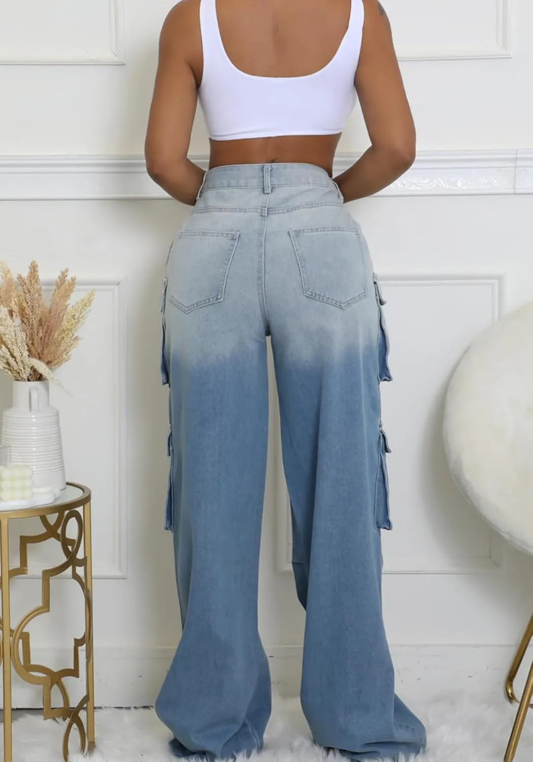 Vaceky Stretch Baggy Jeans Women High Waist Straight Leg Y2K Denim Cargo Pants