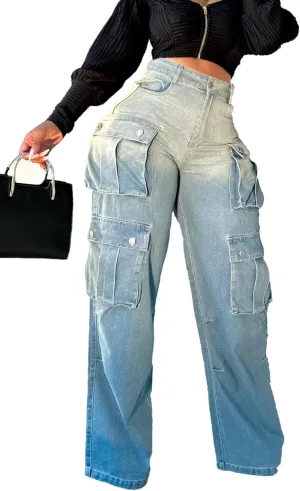 Vaceky Stretch Baggy Jeans Women High Waist Straight Leg Y2K Denim Cargo Pants