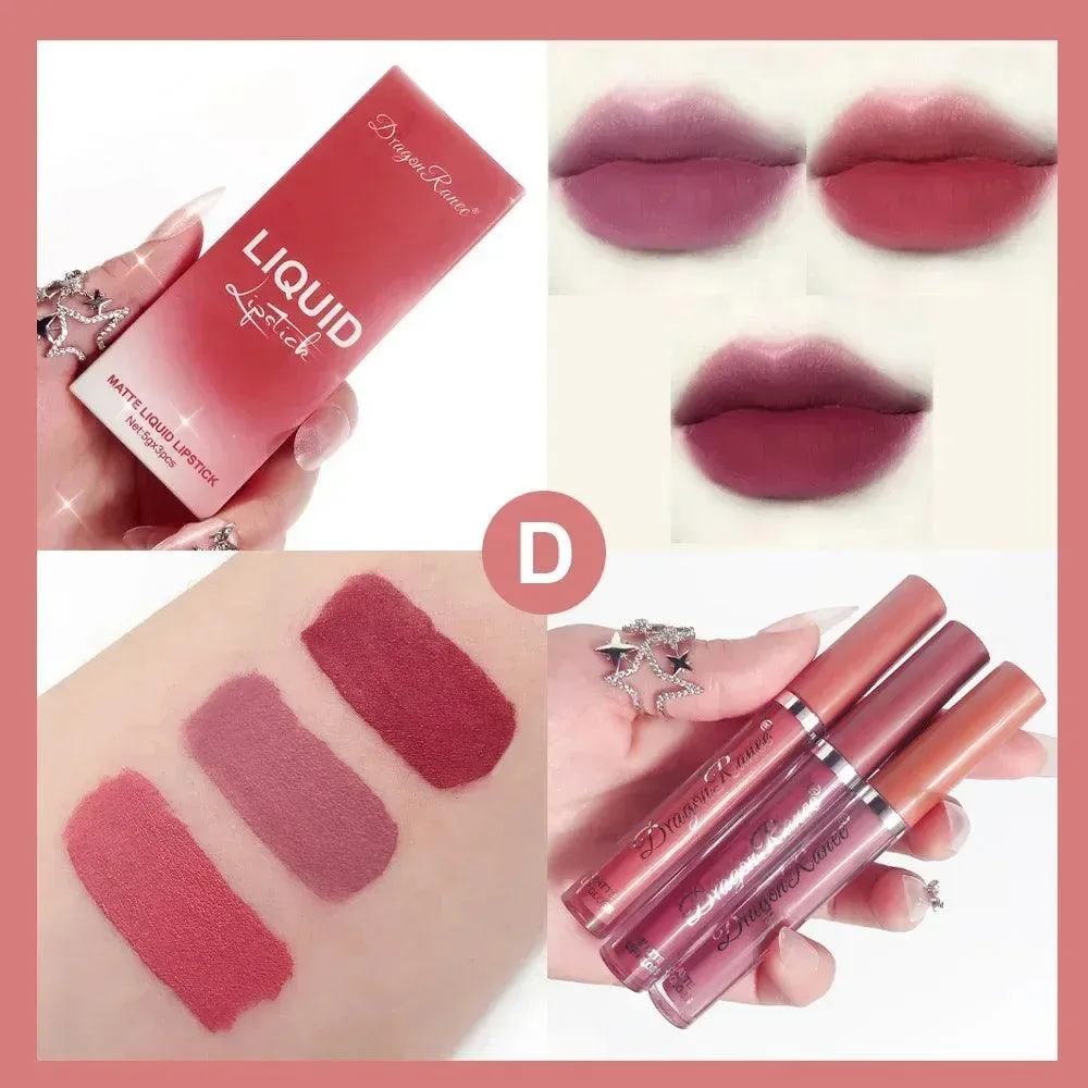 Velvet Matte Lip Trio: Colorful, Long-Lasting Lipstick Set for Women