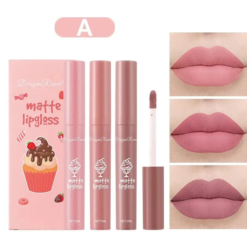 Velvet Matte Lip Trio: Colorful, Long-Lasting Lipstick Set for Women