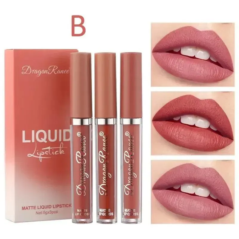 Velvet Matte Lip Trio: Colorful, Long-Lasting Lipstick Set for Women