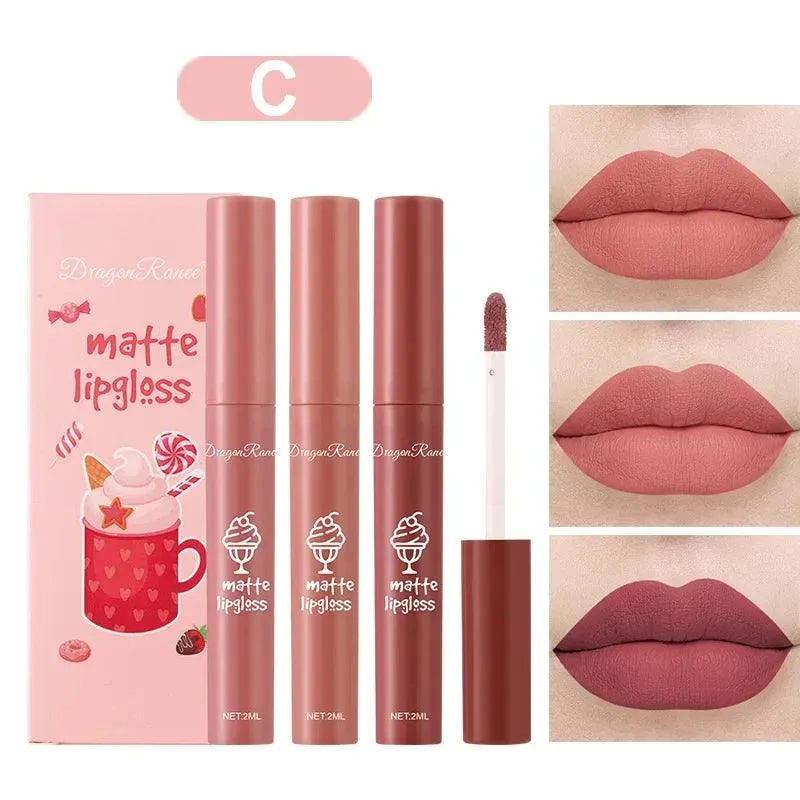 Velvet Matte Lip Trio: Colorful, Long-Lasting Lipstick Set for Women