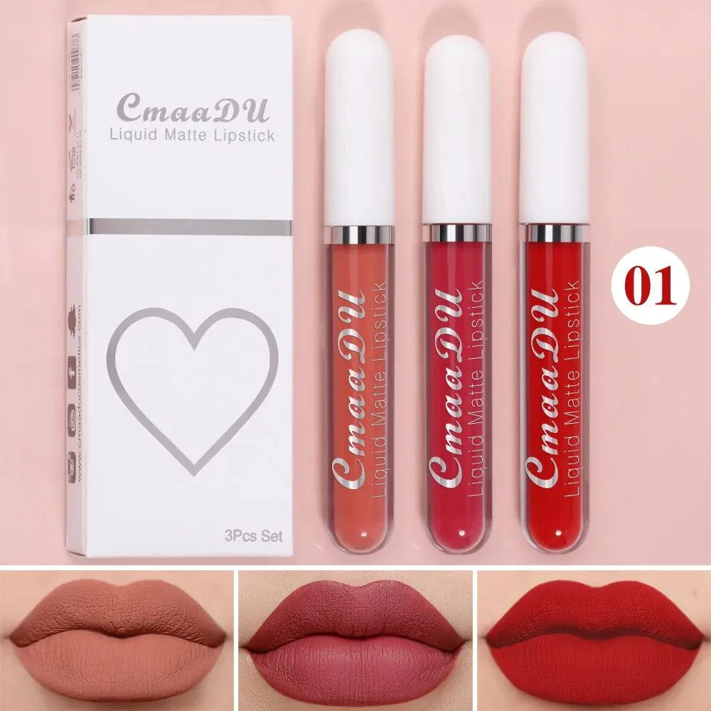 Velvet Matte Lip Trio: Colorful, Long-Lasting Lipstick Set for Women