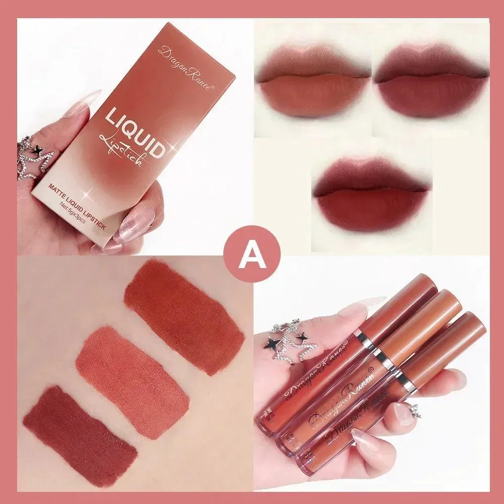 Velvet Matte Lip Trio: Colorful, Long-Lasting Lipstick Set for Women
