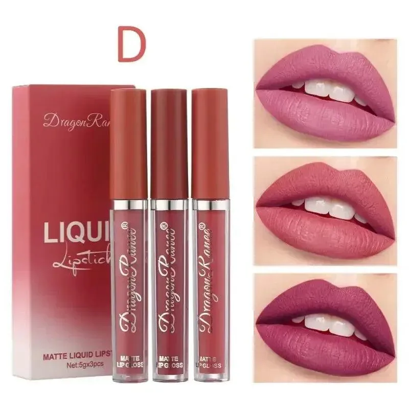 Velvet Matte Lip Trio: Colorful, Long-Lasting Lipstick Set for Women