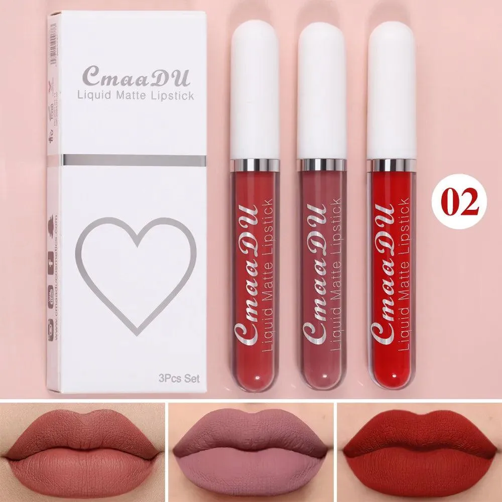 Velvet Matte Lip Trio: Colorful, Long-Lasting Lipstick Set for Women