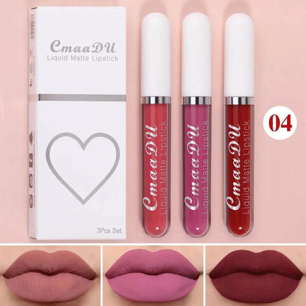 Velvet Matte Lip Trio: Colorful, Long-Lasting Lipstick Set for Women
