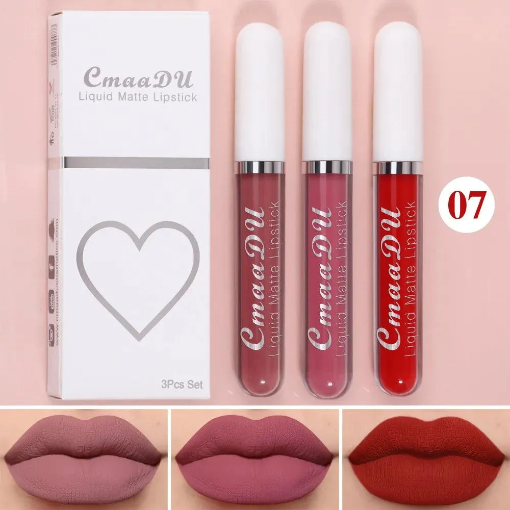 Velvet Matte Lip Trio: Colorful, Long-Lasting Lipstick Set for Women
