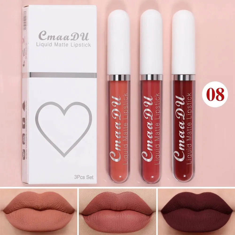 Velvet Matte Lip Trio: Colorful, Long-Lasting Lipstick Set for Women