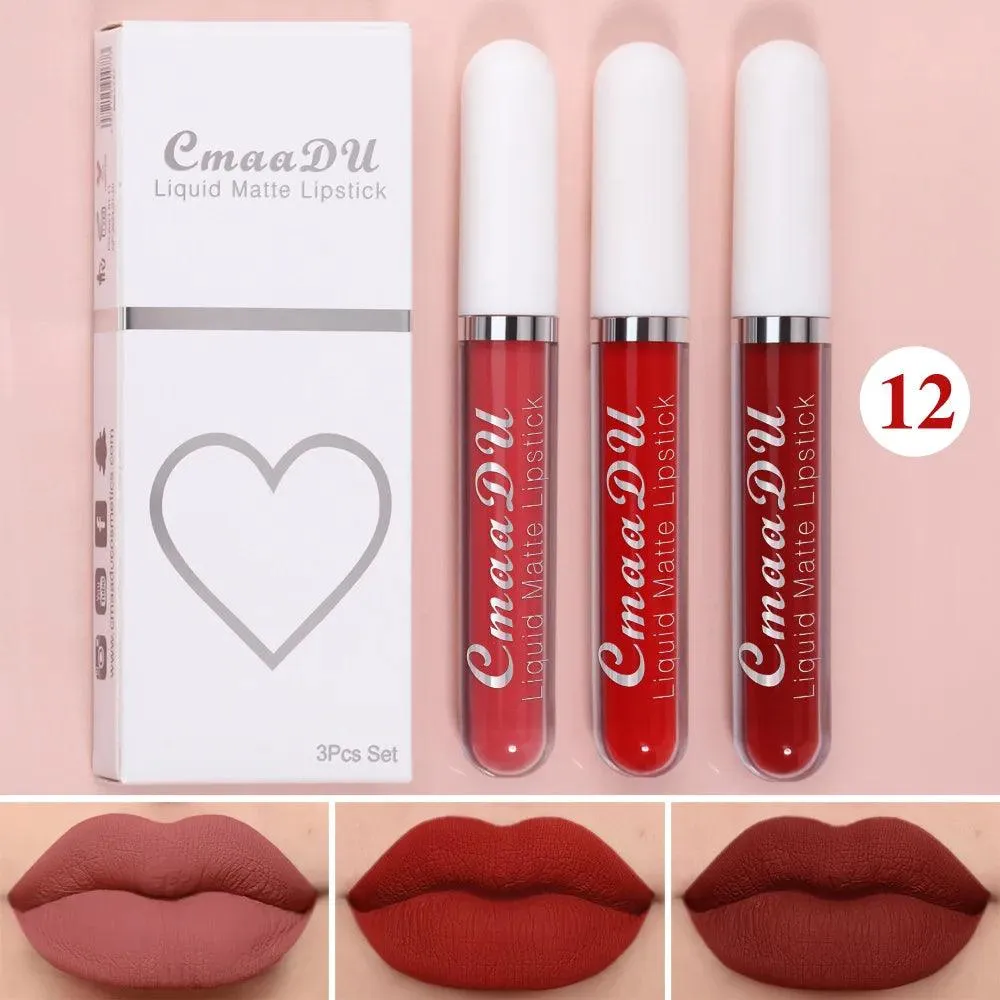 Velvet Matte Lip Trio: Colorful, Long-Lasting Lipstick Set for Women