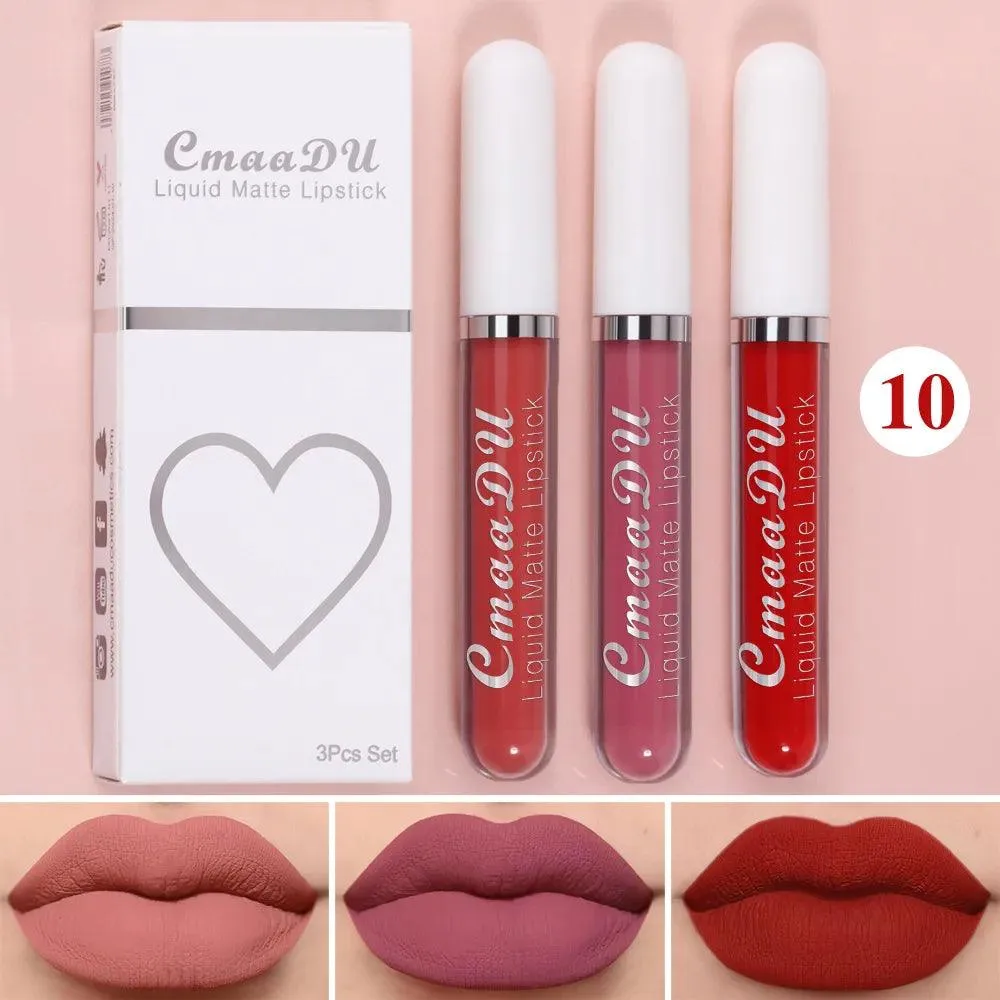 Velvet Matte Lip Trio: Colorful, Long-Lasting Lipstick Set for Women