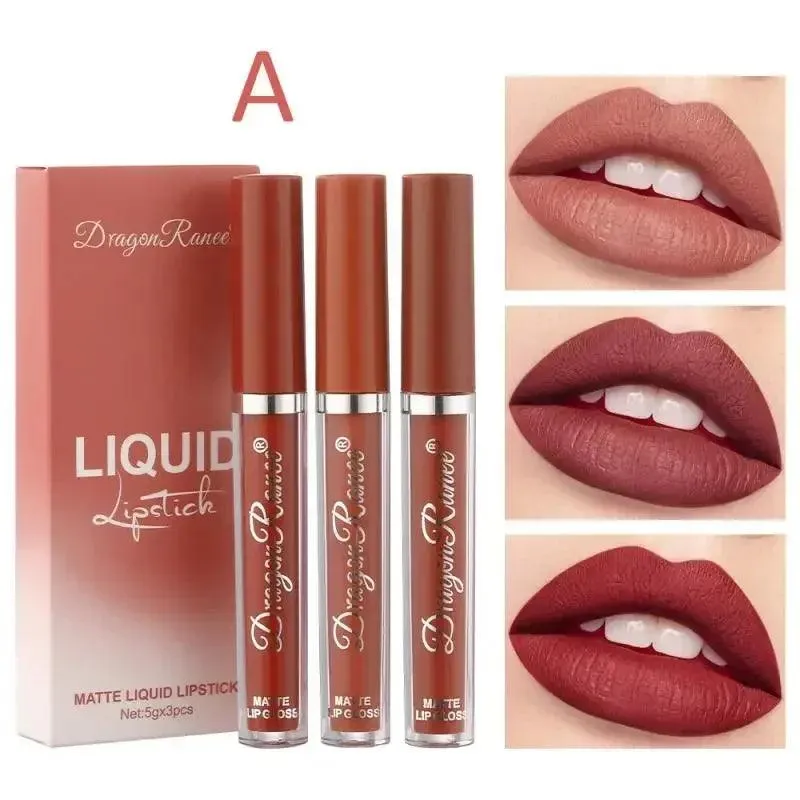 Velvet Matte Lip Trio: Colorful, Long-Lasting Lipstick Set for Women