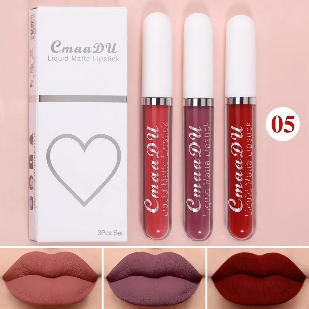 Velvet Matte Lip Trio: Colorful, Long-Lasting Lipstick Set for Women