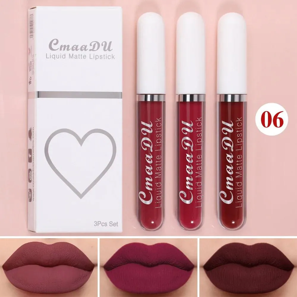 Velvet Matte Lip Trio: Colorful, Long-Lasting Lipstick Set for Women