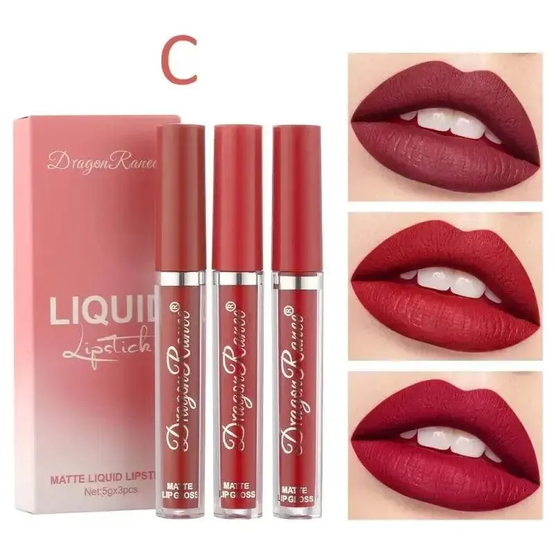 Velvet Matte Lip Trio: Colorful, Long-Lasting Lipstick Set for Women