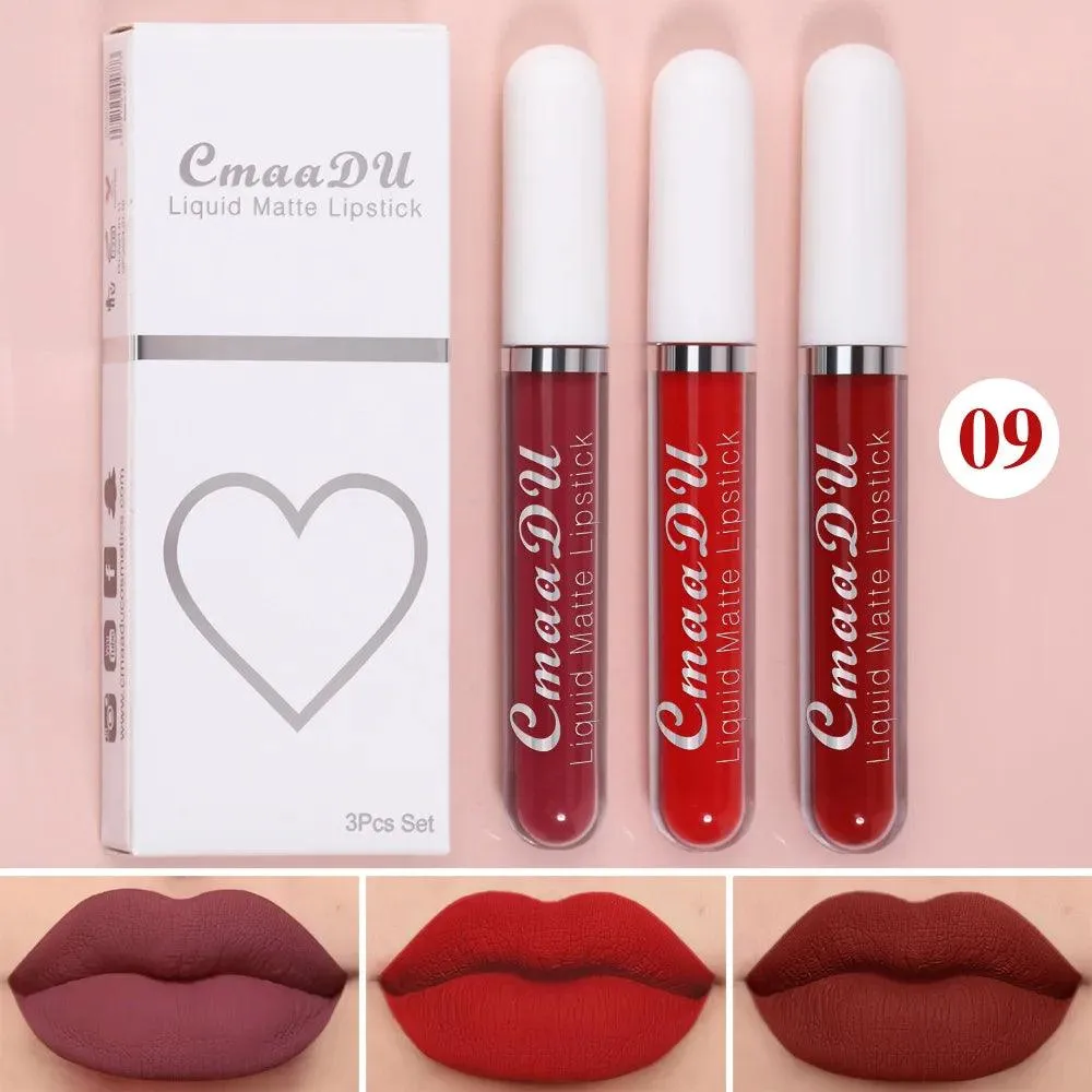 Velvet Matte Lip Trio: Colorful, Long-Lasting Lipstick Set for Women