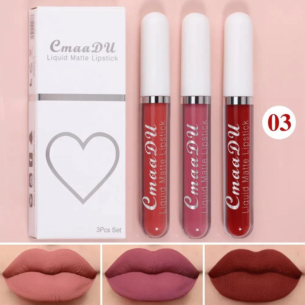 Velvet Matte Lip Trio: Colorful, Long-Lasting Lipstick Set for Women