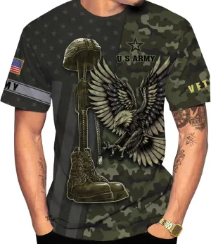 Veteran Army T-Shirt US Military Pride American Flag Vintage Jersey, Army Shirts for Men Memorial Day Idea