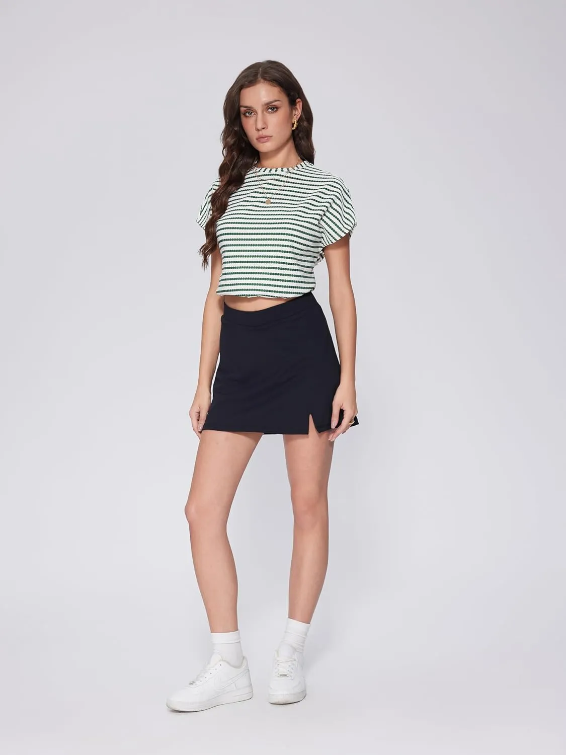 Vinova Mini Skirts for Women Strethy V High Waisted Split Hem Trendy Short Skirts Skorts