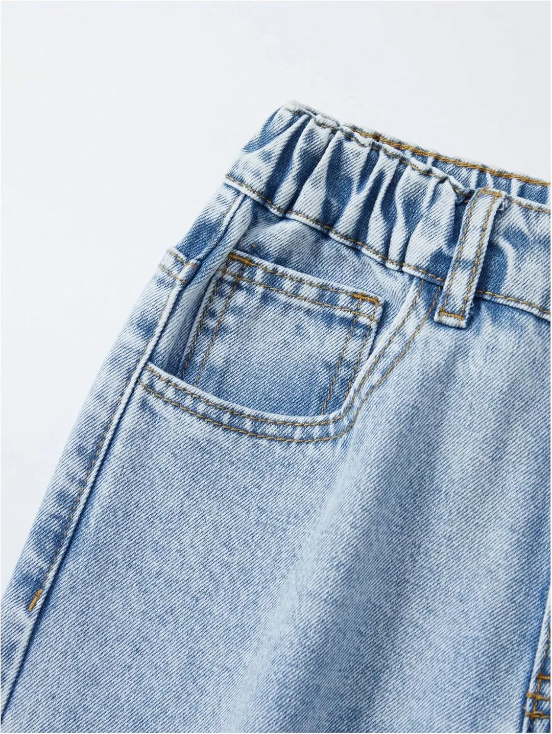WDIRARA Girl's High Waisted Button Wide Leg Jeans Casual Long Denim Pants with Pocket